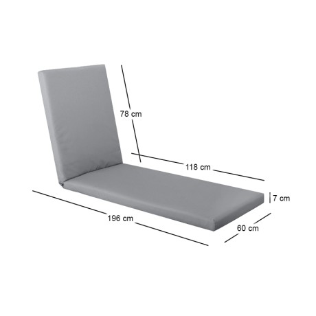 Μαξιλάρι Sunlounger αδιάβροχο ύφασμα χρώμα γκρι 196(78+118)x60x7εκ.