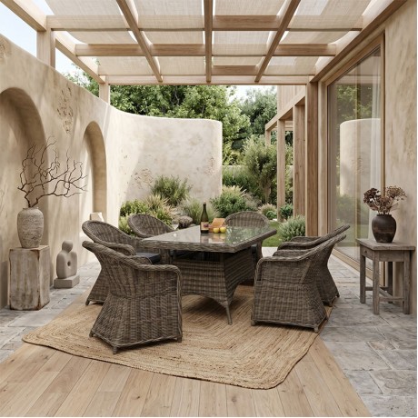 Σετ τραπεζαρία κήπου Montana 7 τμχ αλουμινίου - wicker χρώμα grey brown 160x90x75εκ.