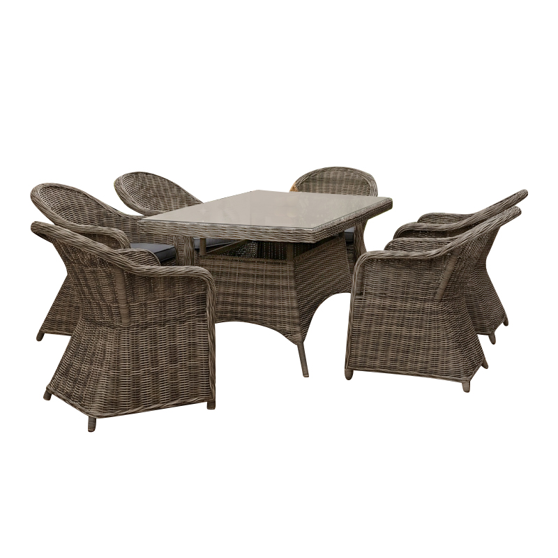 MONTANA Set Alu Table 160x90+6 Armchairs Grey Brown Wicker