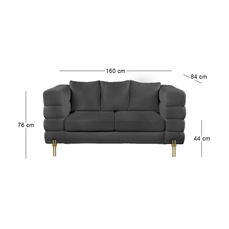 MORRIS Sofa 2-Seater Black Teddy Fabric