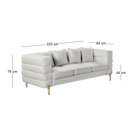 MORRIS Sofa 3-Seater White Teddy Fabric