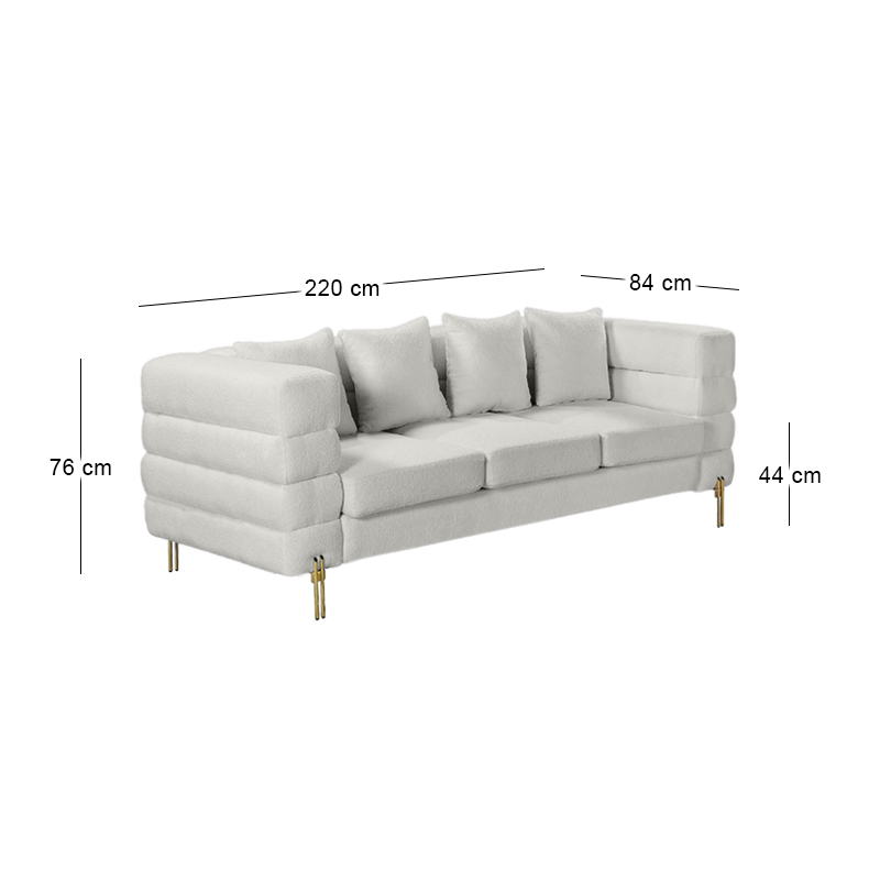 MORRIS Sofa 3-Seater White Teddy Fabric
