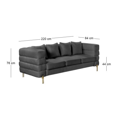 MORRIS Sofa 3-Seater Black Teddy Fabric