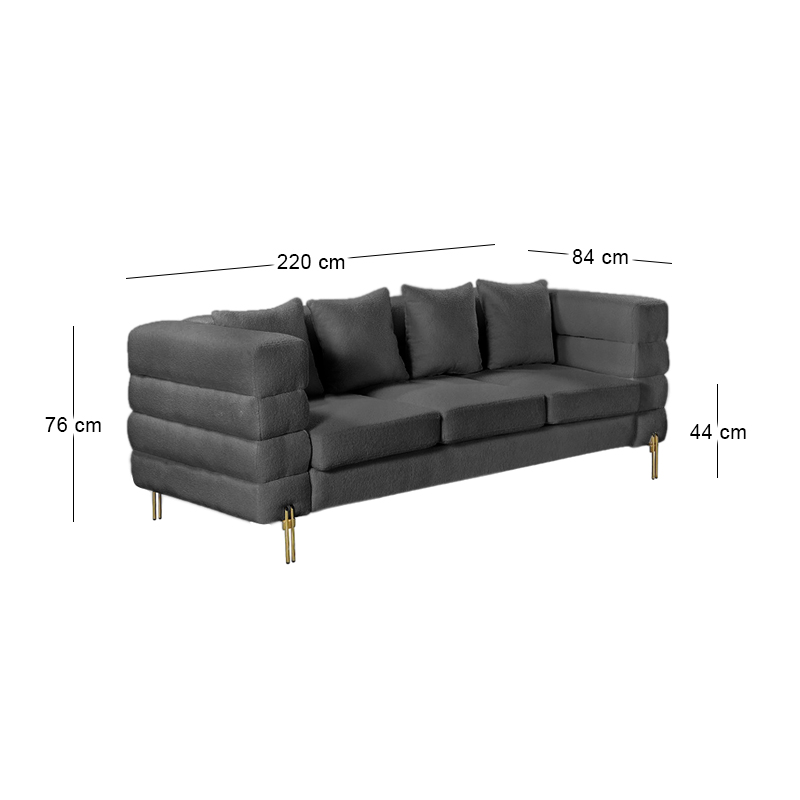 MORRIS Sofa 3-Seater Black Teddy Fabric