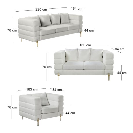 MORRIS Lounge Set (3-S+2-S+1-S) White Teddy Fabric