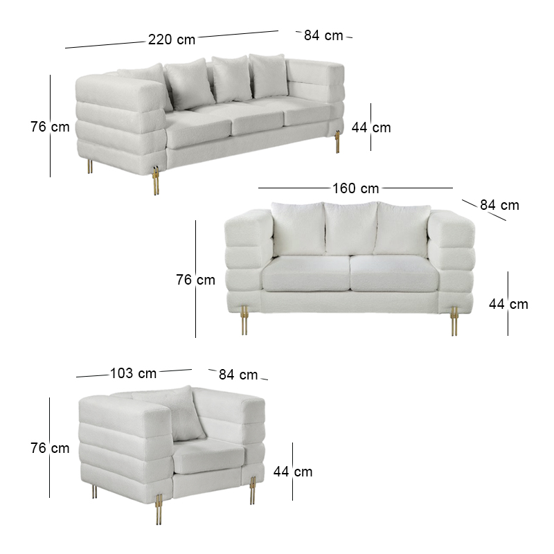 MORRIS Lounge Set (3-S+2-S+1-S) White Teddy Fabric