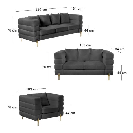 MORRIS Lounge Set (3-S+2-S+1-S) BlackTeddy Fabric