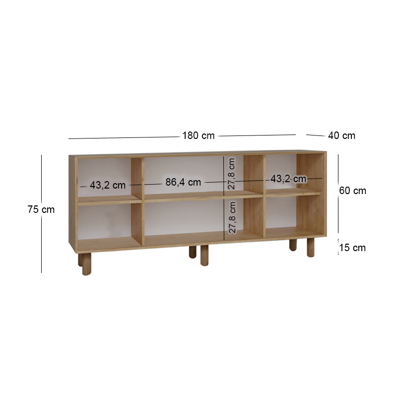 Bohemian Megapap melamine console in oak color 180x40x75cm.