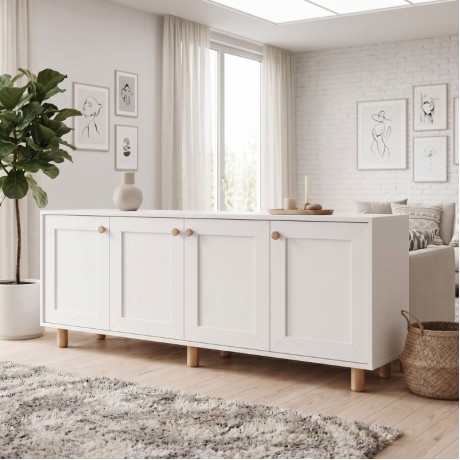 Bohemian Megapap melamine console in white - oak color 180x40x75cm.