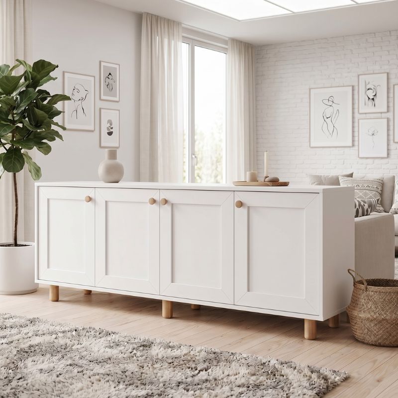 Bohemian Megapap melamine console in white - oak color 180x40x75cm.