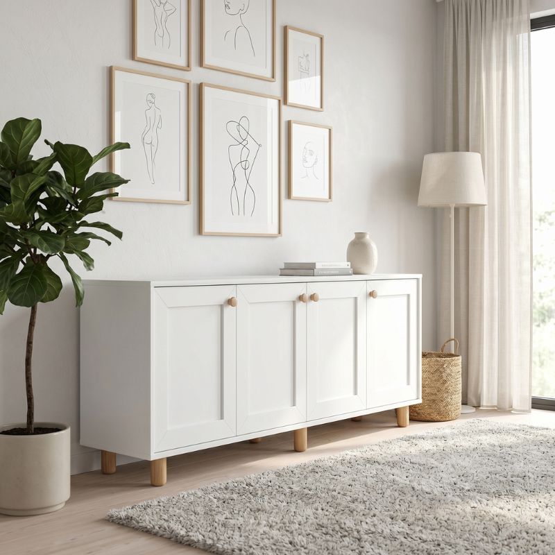 Bohemian Megapap melamine console in white - oak color 180x40x75cm.