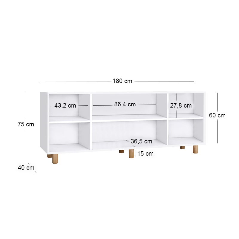 Bohemian Megapap melamine console in white - oak color 180x40x75cm.