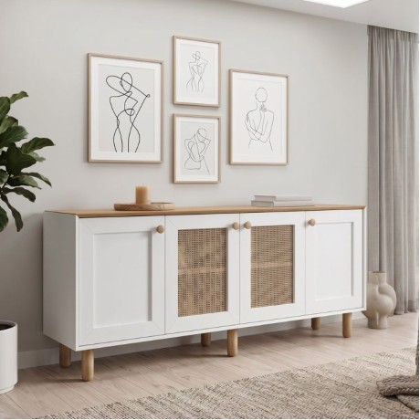 Bohemian Megapap melamine console in white - oak color 180x40x75cm.