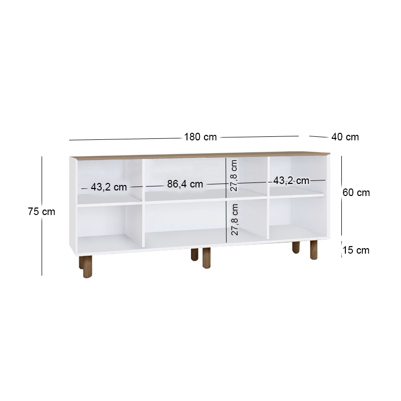 Bohemian Megapap melamine console in white - oak color 180x40x75cm.