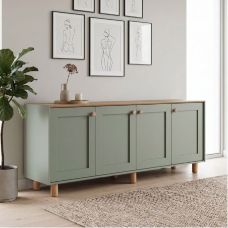 Bohemian Megapap melamine console in green - oak color 180x40x75cm.