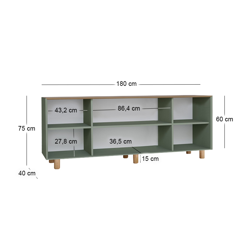 Bohemian Megapap melamine console in green - oak color 180x40x75cm.