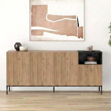 Cailin Megapap melamine console in sepet oak - black wood color 180x41.8x80cm.