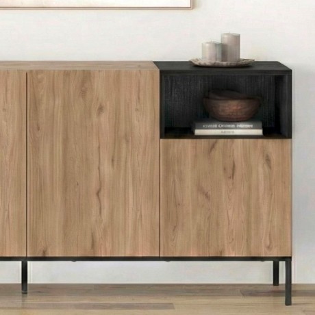 Cailin Megapap melamine console in sepet oak - black wood color 180x41.8x80cm.