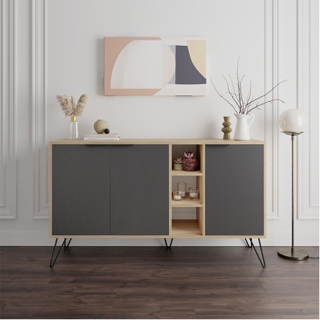 Μπουφές Clara Megapap χρώμα sapphire oak - ανθρακί 142x35,6x83εκ.