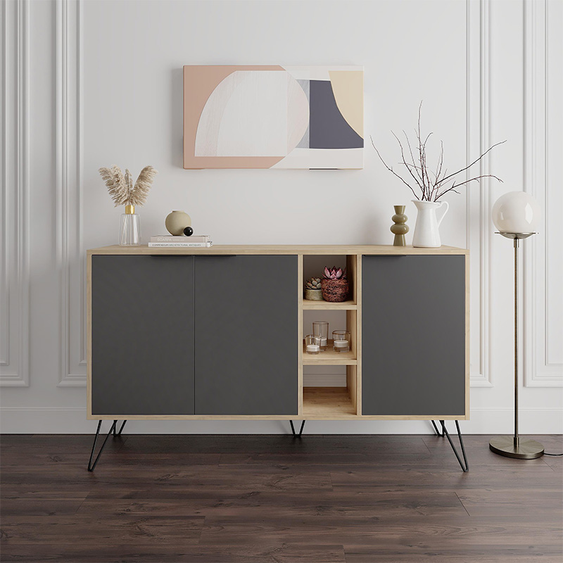 Μπουφές Clara Megapap χρώμα φυσικό οξιάς - ανθρακί 142x35,6x83εκ.