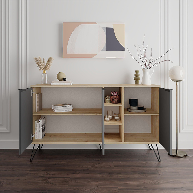 Μπουφές Clara Megapap χρώμα φυσικό οξιάς - ανθρακί 142x35,6x83εκ.