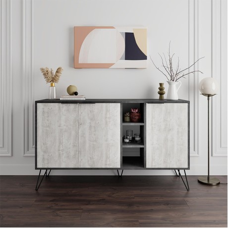 Μπουφές Clara Megapap χρώμα γκρι ρετρό - λευκό αντικέ 142x35,6x83εκ.
