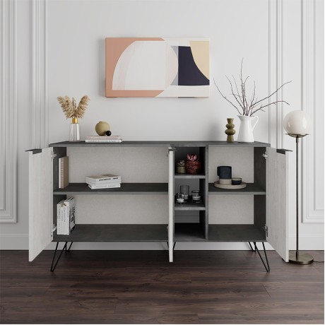 Μπουφές Clara Megapap χρώμα γκρι ρετρό - λευκό αντικέ 142x35,6x83εκ.