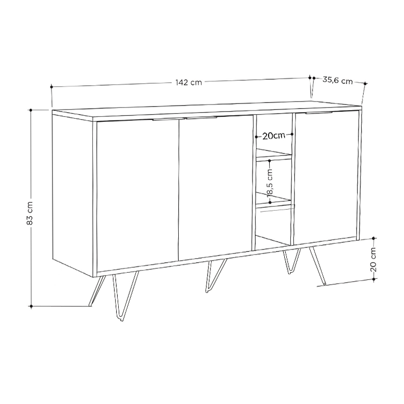 Clara Megapap melamine buffet in white color 142x35,6x83cm.