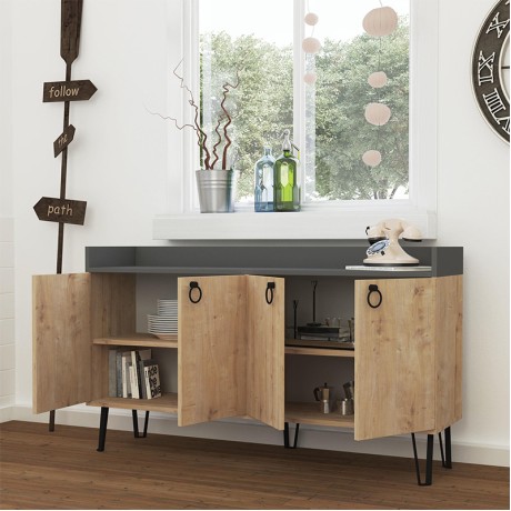 Μπουφές Dea Megapap χρώμα sapphire oak - ανθρακί 140x36x80εκ.
