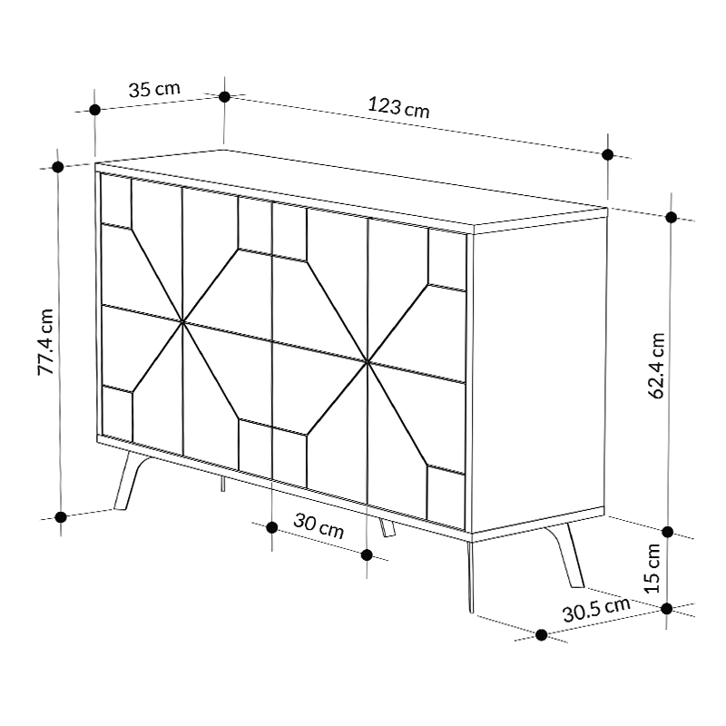 Dune Megapap melamine buffet in light brown color 123x35x77,4cm.