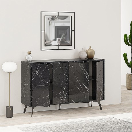 Μπουφές Dune Megapap χρώμα μαύρο εφέ μαρμάρου 123x35x77,4εκ.