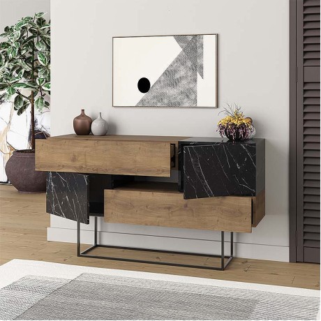 Eros Megapap melamine buffet in light brown-black marble effect color 145x40x82cm.