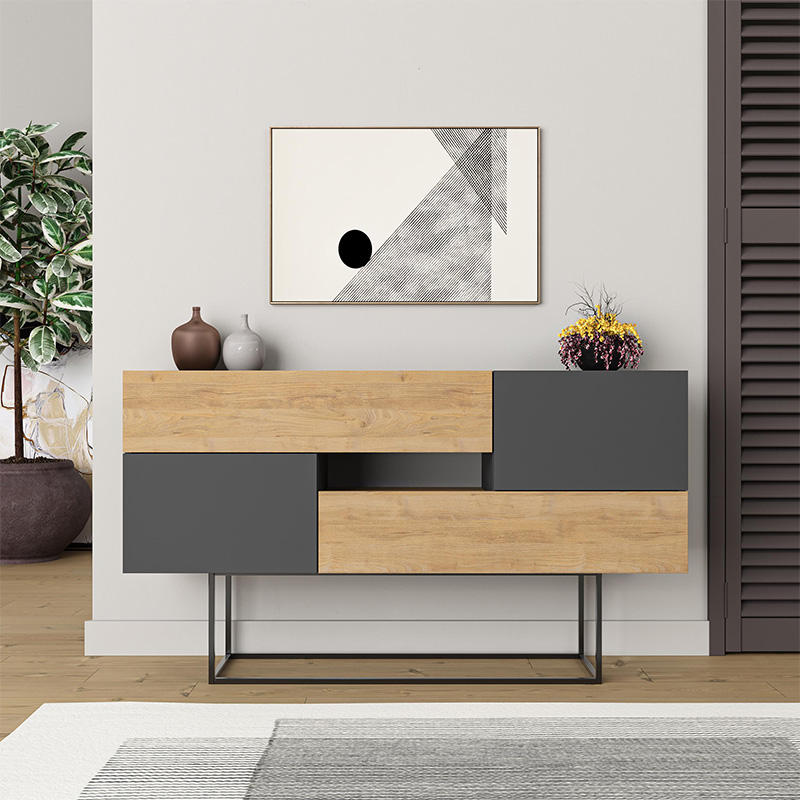 Eros Megapap melamine buffet in oak - anthracite color 145x40x82cm.