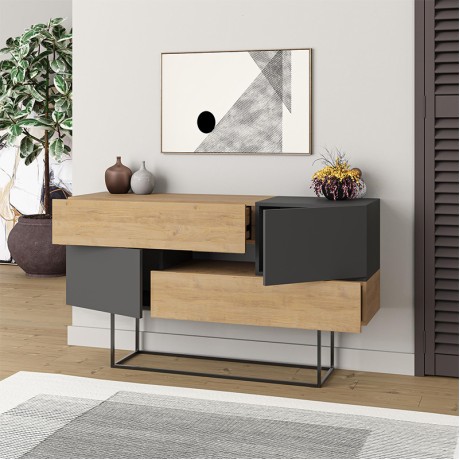 Μπουφές Eros Megapap sapphire oak - ανθρακί 145x40x82εκ.
