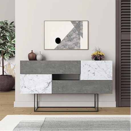 Μπουφές Eros Megapap γκρι ρετρό - λευκό εφέ μαρμάρου 145x40x82εκ.