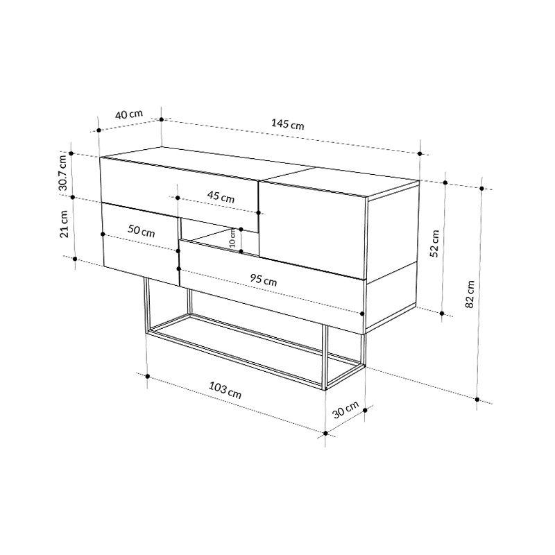 Eros Megapap melamine buffet in oak - anthracite color 145x40x82cm.
