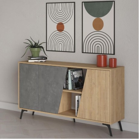 Fiona Megapap melamine buffet in oak - retro grey color 150x35,6x82cm.