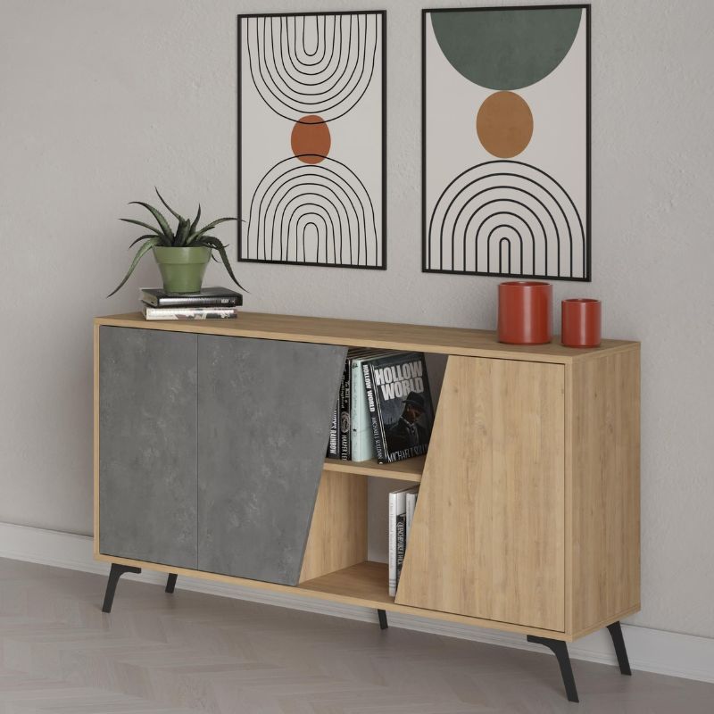 Fiona Megapap melamine buffet in oak - retro grey color 150x35,6x82cm.
