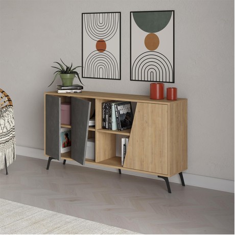 Fiona Megapap melamine buffet in oak - retro grey color 150x35,6x82cm.