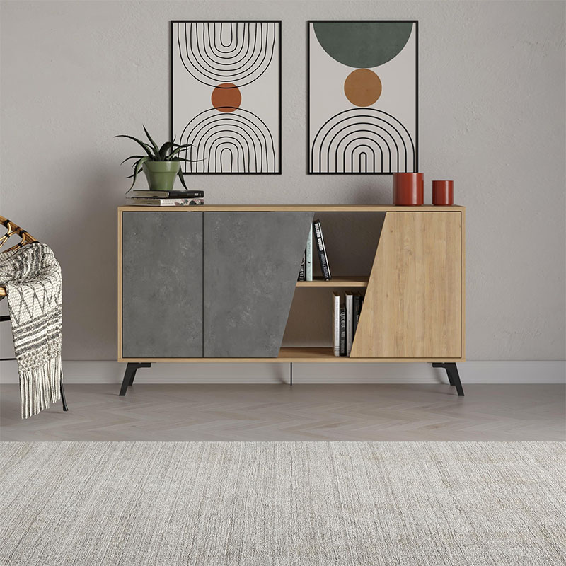 Fiona Megapap melamine buffet in oak - retro grey color 150x35,6x82cm.