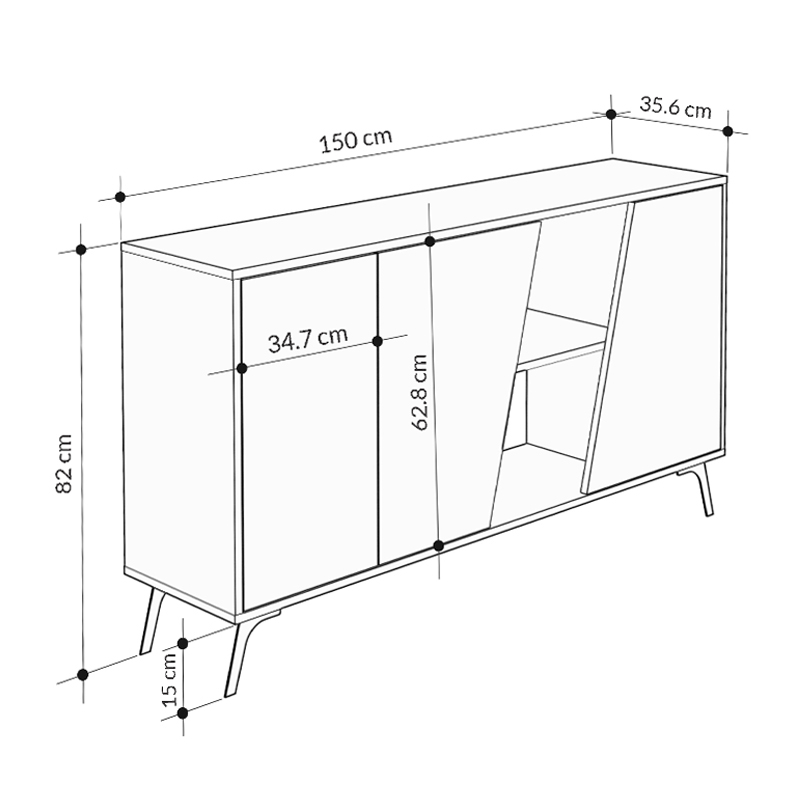 Fiona Megapap melamine buffet in oak - retro grey color 150x35,6x82cm.