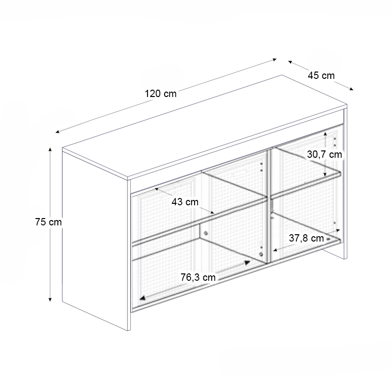 Μπουφές Galatea Megapap χρώμα λευκό - μαύρο rebab 120x45x75εκ.