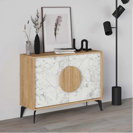 Μπουφές Gora Megapap χρώμα sapphire oak - λευκό εφέ μαρμάρου 110x35,6x82εκ.