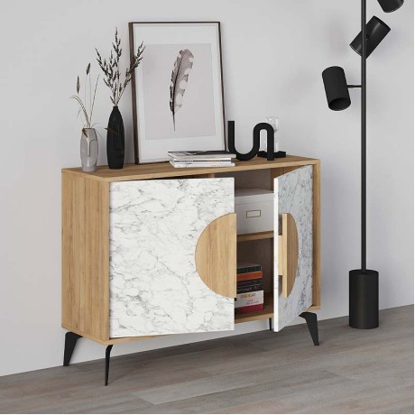 Μπουφές Gora Megapap χρώμα sapphire oak - λευκό εφέ μαρμάρου 110x35,6x82εκ.