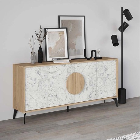 Μπουφές Gora Megapap χρώμα sapphire oak - λευκό εφέ μαρμάρου 180x35,6x82εκ.