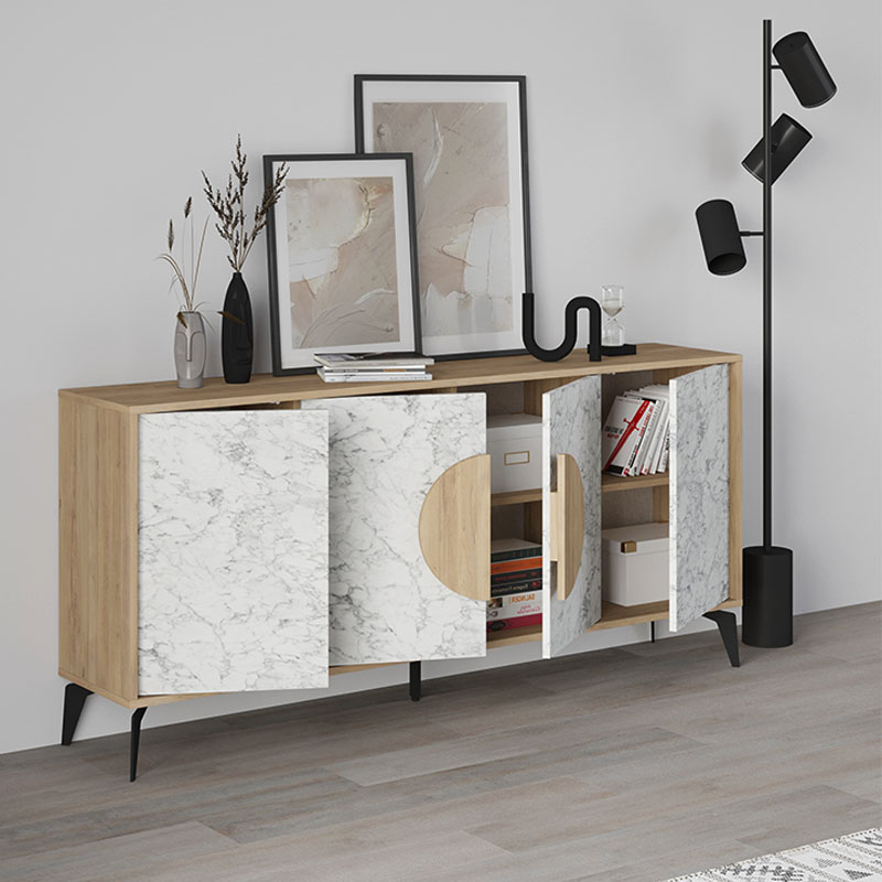 Gora Megapap melamine buffet in oak - white marble effect color 180x35,6x82cm.