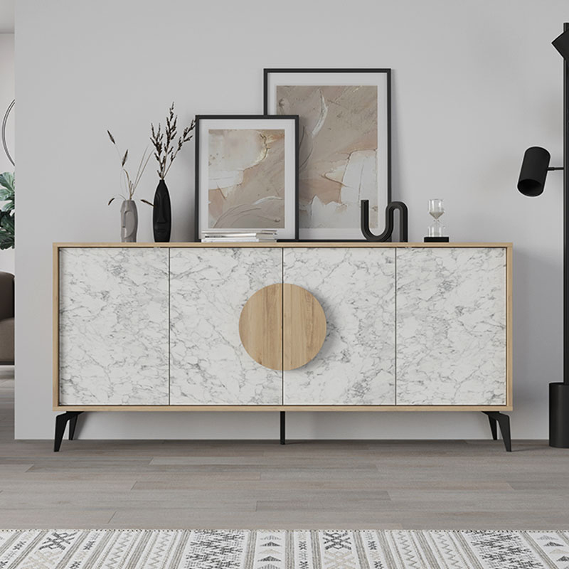 Gora Megapap melamine buffet in oak - white marble effect color 180x35,6x82cm.