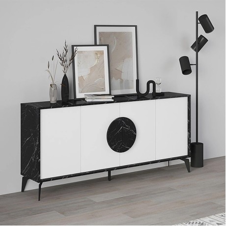 Μπουφές Gora Megapap χρώμα μαύρο εφέ μαρμάρου - λευκό 180x35,6x82εκ.