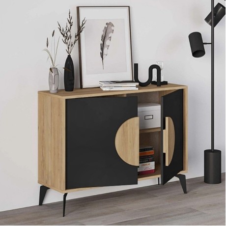 Μπουφές Gora Megapap χρώμα sapphire oak - silky black 110x40x82εκ.