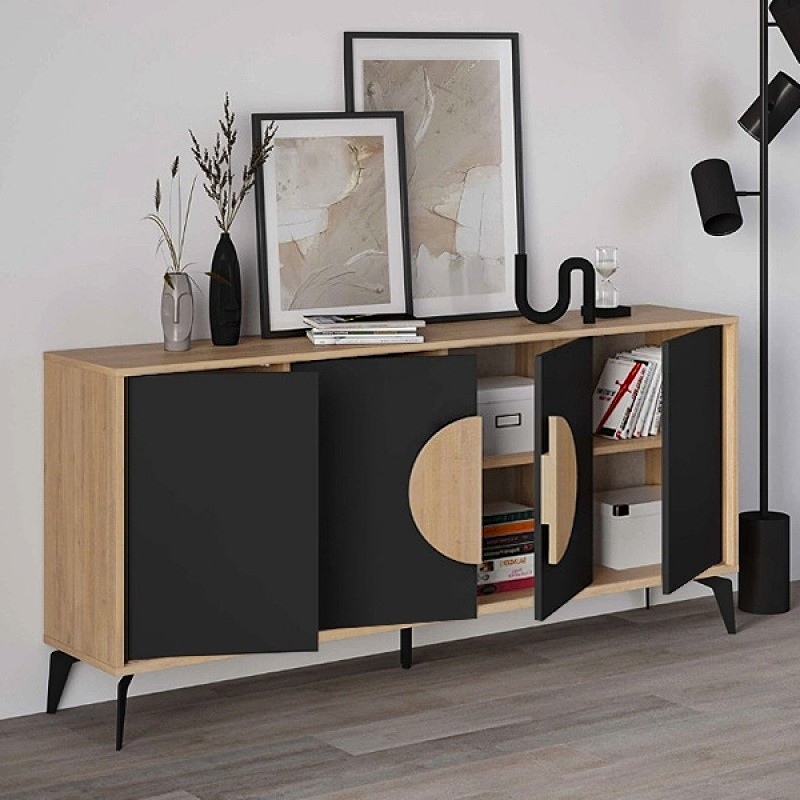 Gora Megapap melamine console in sapphire oak - silky black color 180x40x82cm.